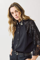 EIGHTY2 Μαύρο sequin lace sleeve shirt