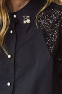 EIGHTY2 Μαύρο sequin lace sleeve shirt