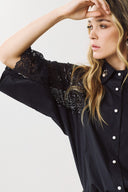 EIGHTY2 Μαύρο sequin lace sleeve shirt