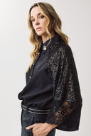 EIGHTY2 Μαύρο sequin lace sleeve shirt