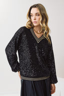 FIGARO Μαύρο V-neck sequin top