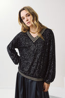FIGARO Μαύρο V-neck sequin top