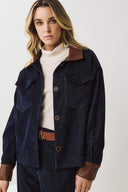 FIAGRO Μπλε jacket με δερματίνη λεπτομέρειες