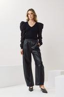 FIGARO Μαύρη organza sleeve πλεκτή μπλούζα