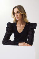 FIGARO Μαύρη organza sleeve πλεκτή μπλούζα
