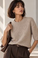 Μπεζ Heart Knit Μπλούζα