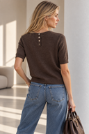 Καφέ fine knit μπλούζα με μεταλιζέ κλωστή
