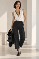 FIGARO Μαύρο jacquard wide leg παντελόνι