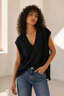 Μαύρη V-neck πλεκτή καζάκα