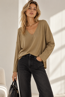 Camel V-neck oversized μπλούζα