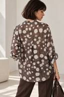 Off Brown abstract print sheer shirt