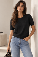 Μαύρη fine knit μπλούζα με μεταλιζέ κλωστή