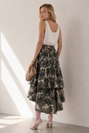 Χακί ασύμμετρη φούστα με tropical print