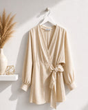 Μπεζ metallic thread wrap φόρεμα