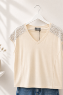 Figaro Μπεζ sequin shoulder t-shirt