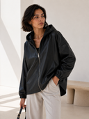Μαύρο faux leather hooded jacket