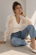 FIGARO Cream organza sleeve πλεκτή μπλούζα