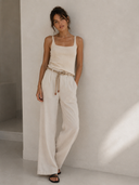 Μπεζ wide leg παντελόνα με ζώνη