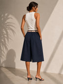 Μπλε poplin culotte παντελόνα
