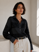 FIGARO Μαύρο sequin stripe polo top