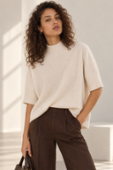 Cream oversized knit μπλούζα