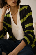 Καφέ lime striped knit ζακέτα