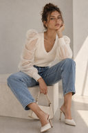 FIGARO Cream organza sleeve πλεκτή μπλούζα