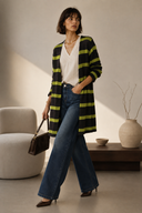 Καφέ lime striped knit ζακέτα