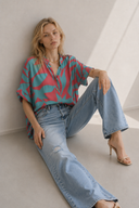 Φούξια abstract print oversized πουκάμισο