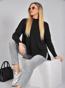 Μαύρο oversized ασύμμετρο knit πουλόβερ
