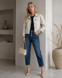 Μπεζ cropped denim jacket