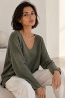 Χακί V-neck soft touch μπλούζα