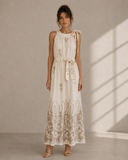 Εκρού embroidered metallic φόρεμα