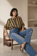 Μουσταρδί striped relaxed πουκάμισο