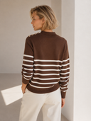 Καφέ striped button knit sweater