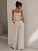 Μπεζ wide leg παντελόνα με ζώνη