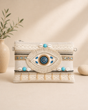 Εκρού boho eye detail crossbody τσάντα