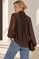 Καφέ Πουά Tie Blouse