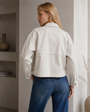 Μπεζ cropped denim jacket