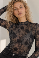 Ανθρακί floral mesh μπλούζα