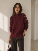Μπορντό button detail turtleneck sweater