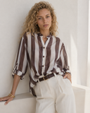 Μπεζ striped relaxed πουκάμισο