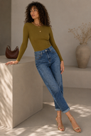 Mom fit jean με ρεβέρ