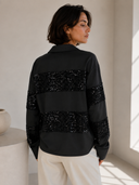 FIGARO Μαύρο sequin stripe polo top