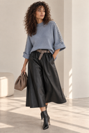 Μαύρη faux leather ζιπ κιλότ με ζώνη