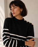 Μαύρη striped button knit sweater