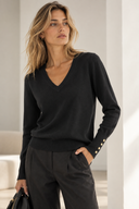Μαύρη V-neck πλεκτή μπλούζα