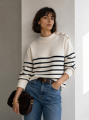 Εκρού striped button knit sweater
