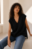 Μαύρη V-neck πλεκτή καζάκα
