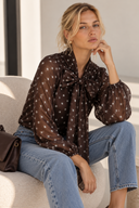 Καφέ Πουά Tie Blouse